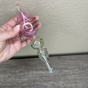 Hand Blown Glass Finial Drop Ornament Color Tinted Glass Gold Accents 7"